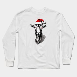 Christmas Goat with Santa Hat Long Sleeve T-Shirt